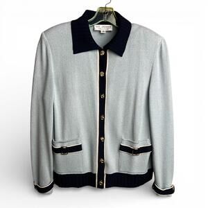 Vintage St. John Collection Light Blue and Navy Knit Sweater Set